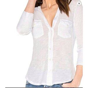 SUNDANCE white slub linen knit button down shirt size Large  long sleeve